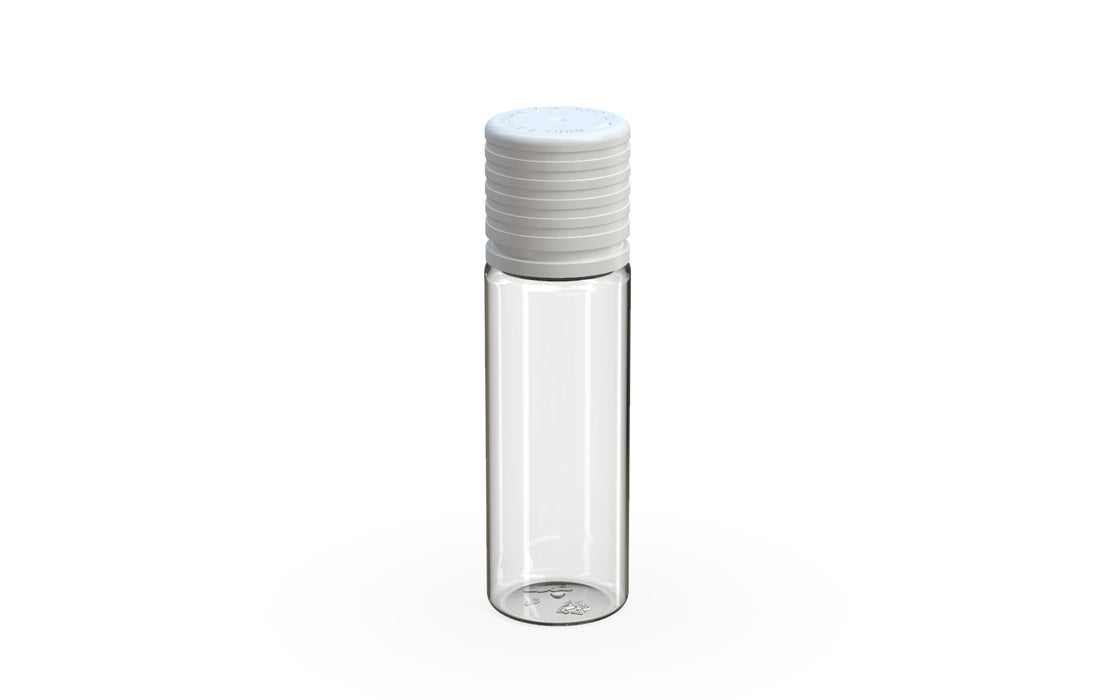 Chubby Gorilla Spiral CR 16.5ML unicorn bottle, clear natural bottle with opaque white child-resistant cap, side view