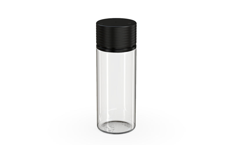 Chubby Gorilla Spiral CR 120ML unicorn bottle, clear natural bottle with opaque black child-resistant cap, side view