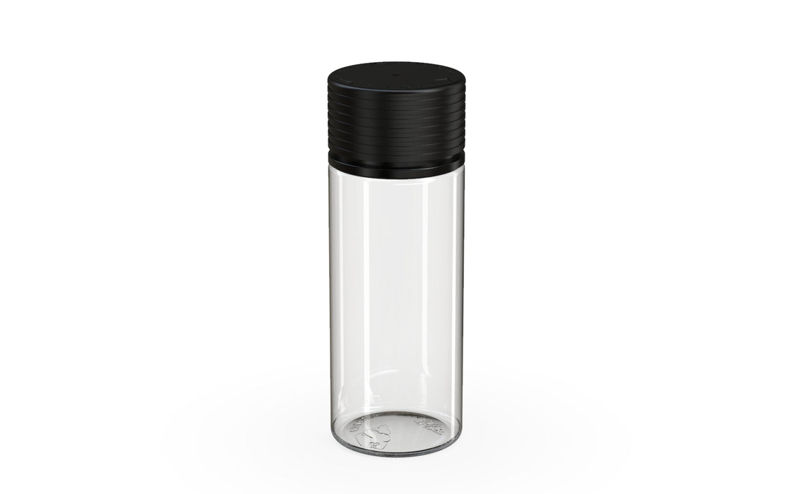 Chubby Gorilla Spiral CR 120ML unicorn bottle, clear natural bottle with opaque black child-resistant cap, side view
