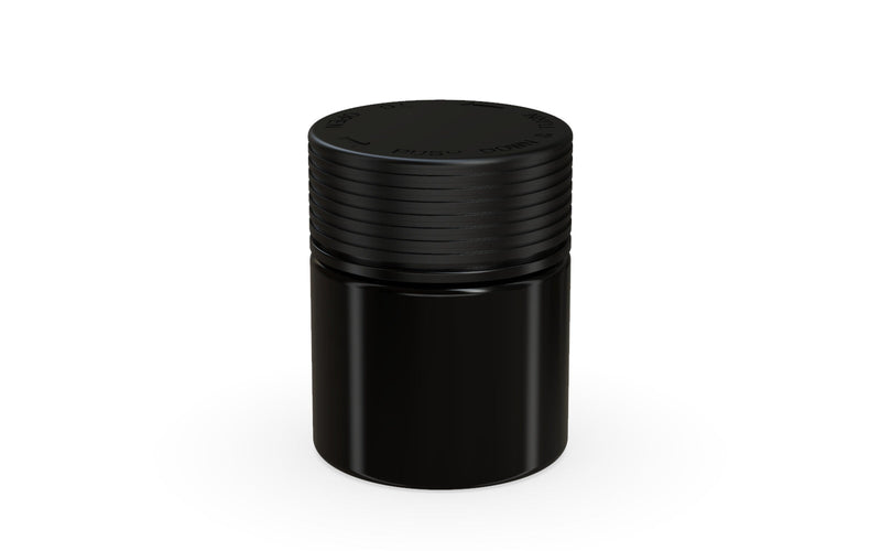90CC/3FL.OZ Spiral CR - Container With Inner Seal & Tamper - Opaque Black With Opaque Black Lid - Copackr.com