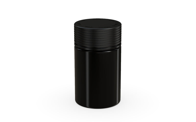 150CC/5OZ Spiral CR - Container With Inner Seal & Tamper - Opaque Black With Opaque Black Lid - Copackr.com