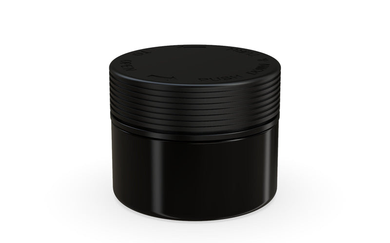 220CC/7.5FL.OZ Spiral CR - XL Container With Inner Seal & Tamper - Opaque Black With Opaque Black Lid - Copackr.com