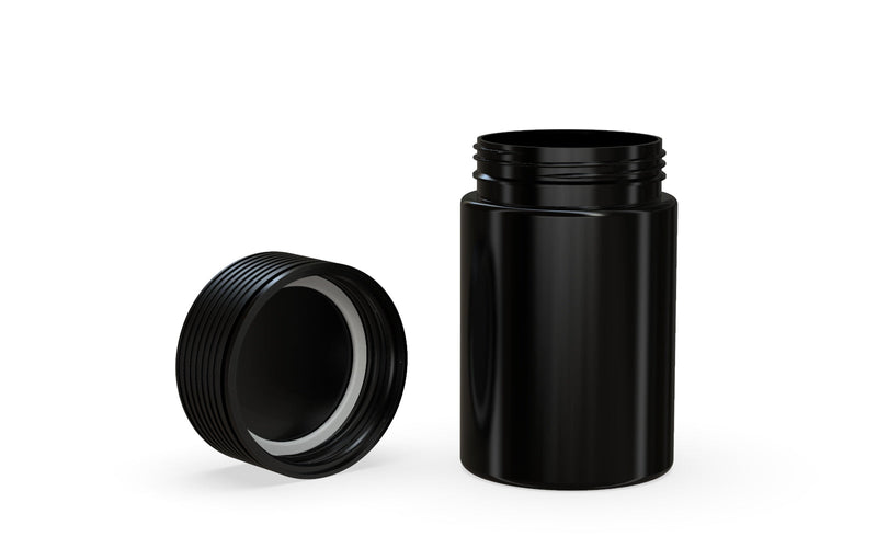150CC/5OZ Spiral CR - Container With Inner Seal & Tamper - Opaque Black With Opaque Black Lid - Copackr.com