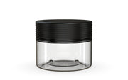 220CC/7.5FL.OZ Spiral CR - XL Container With Inner Seal & Tamper - Clear Natural With Opaque Black Lid - Copackr.com