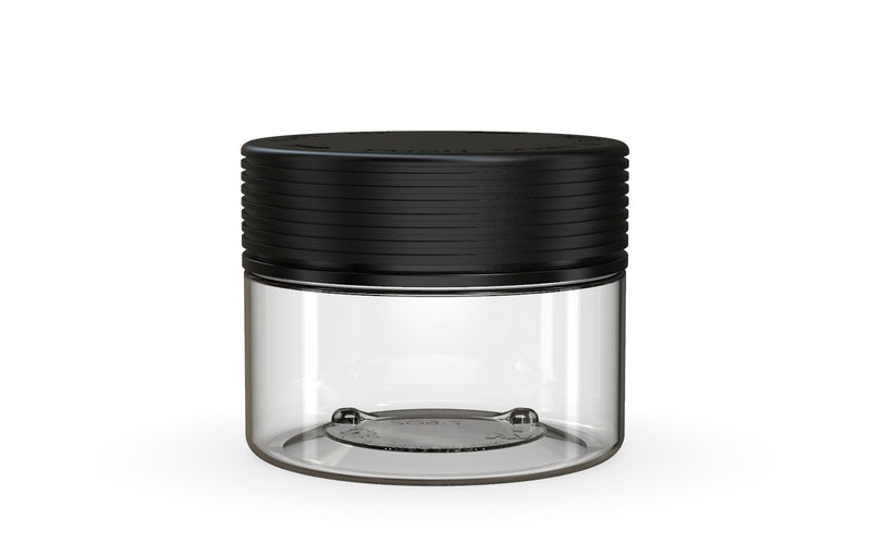220CC/7.5FL.OZ Spiral CR - XL Container With Inner Seal & Tamper - Clear Natural With Opaque Black Lid - Copackr.com