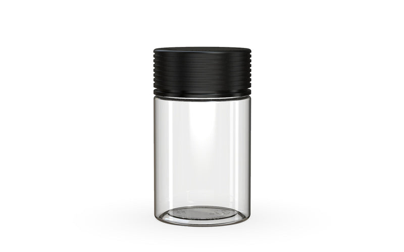 150CC/5OZ Spiral CR - Container With Inner Seal & Tamper - Clear Natural With Opaque Black Lid - Copackr.com