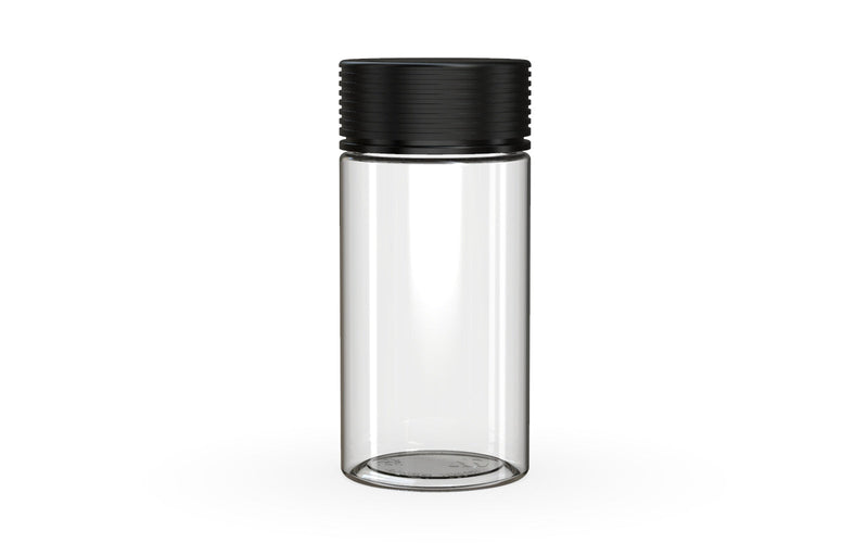 180CC/6FL.OZ/180ML Spiral CR - Container With Inner Seal & Tamper - Clear Natural With Opaque Black Lid - Copackr.com