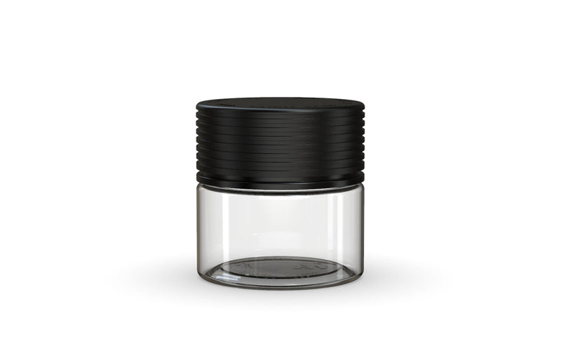 60CC/2FL.OZ Spiral CR - Container With Inner Seal & Tamper - Clear Natural With Opaque Black Lid - Copackr.com