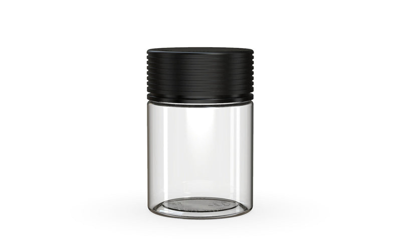 120CC/4FL.OZ/120ML Spiral CR - Container With Inner Seal & Tamper - Clear Natural With Opaque Black Lid - Copackr.com