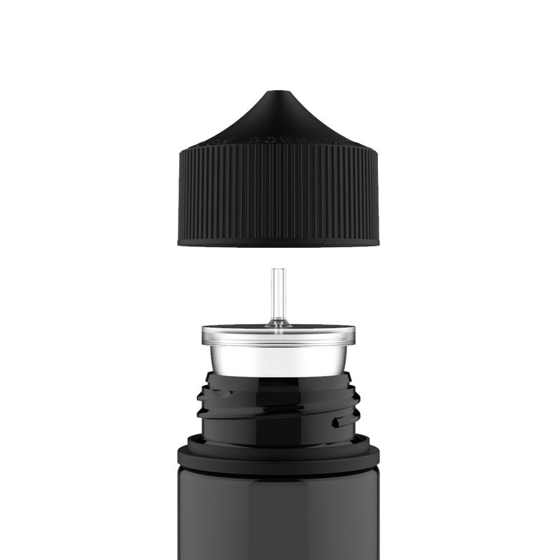 Chubby Gorilla 60ML Stubby Unicorn Bottle - Black Transparent Bottle / Black Cap - V3 - Copackr.com