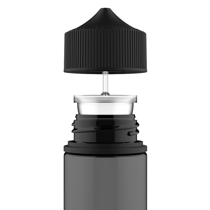 Chubby Gorilla - 75ML Stubby Unicorn Bottle - Transparent Black Bottle / Black Cap - V3 - Copackr.com
