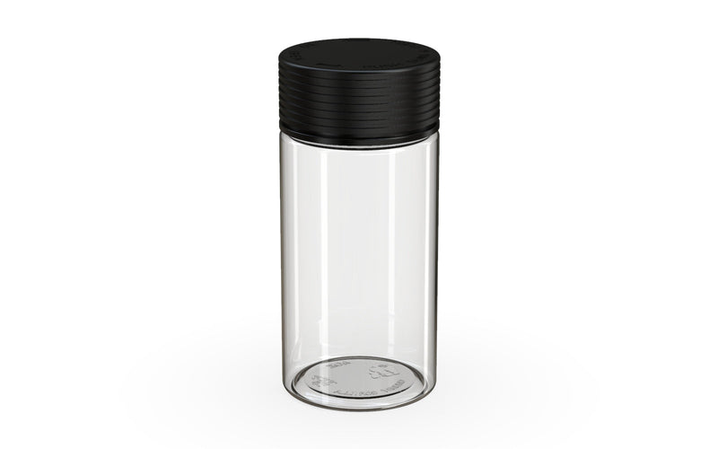 180CC/6FL.OZ/180ML Spiral CR - Container With Inner Seal & Tamper - Clear Natural With Opaque Black Lid - Copackr.com