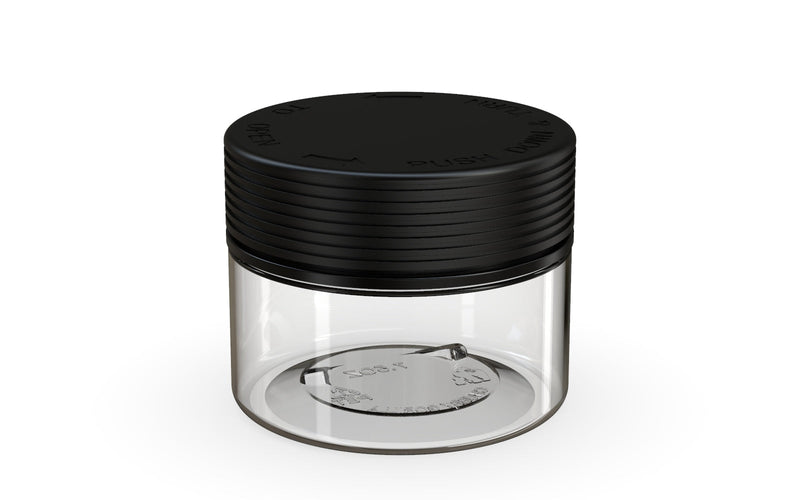 220CC/7.5FL.OZ Spiral CR - XL Container With Inner Seal & Tamper - Clear Natural With Opaque Black Lid - Copackr.com