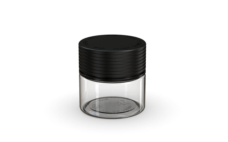 60CC/2FL.OZ Spiral CR - Container With Inner Seal & Tamper - Clear Natural With Opaque Black Lid - Copackr.com