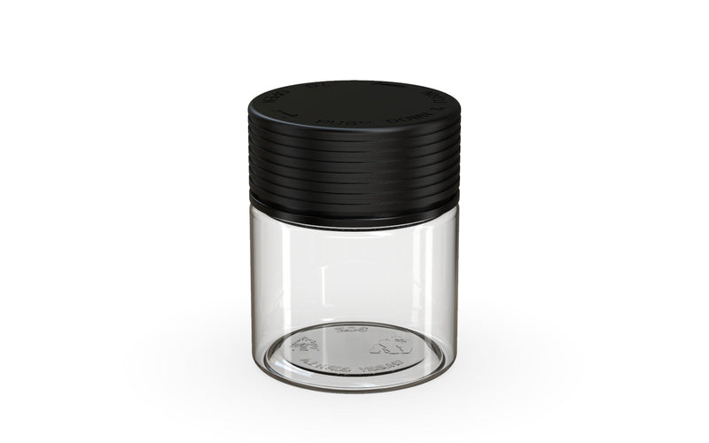 90CC/3FL.OZ Spiral CR - Container With Inner Seal & Tamper - Clear Natural With Opaque Black Lid - Copackr.com