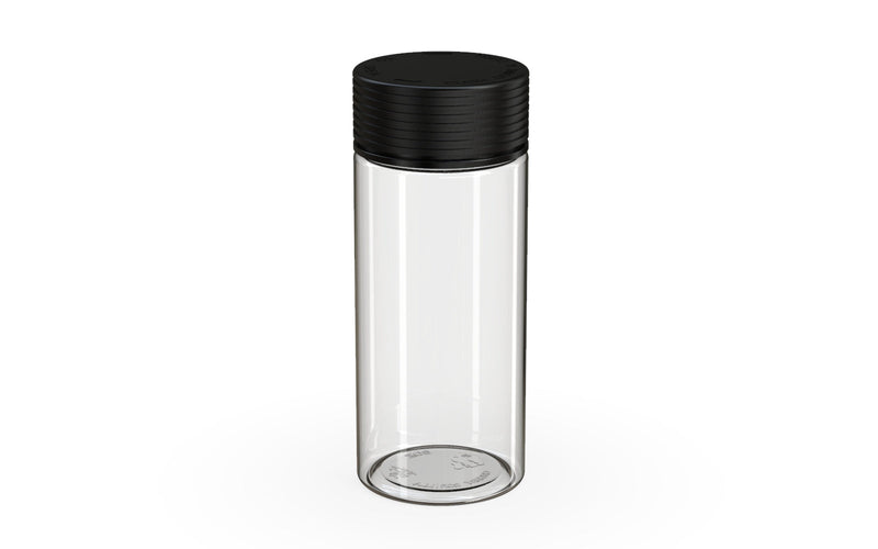 240CC/8FL.OZ Spiral CR - Container With Inner Seal & Tamper - Clear Natural With Opaque Black Lid - Copackr.com