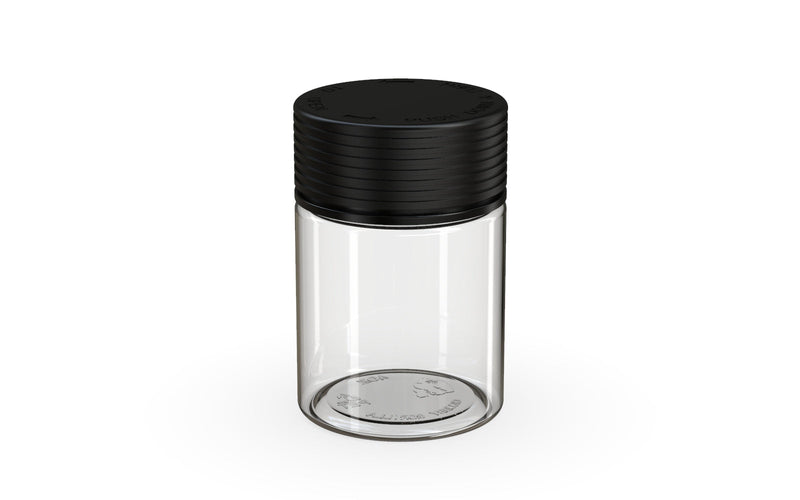 120CC/4FL.OZ/120ML Spiral CR - Container With Inner Seal & Tamper - Clear Natural With Opaque Black Lid - Copackr.com