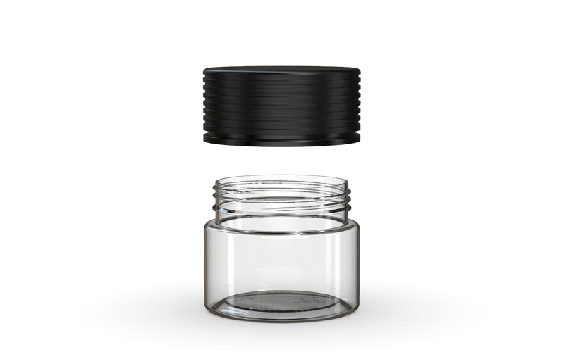 60CC/2FL.OZ Spiral CR - Container With Inner Seal & Tamper - Clear Natural With Opaque Black Lid - Copackr.com