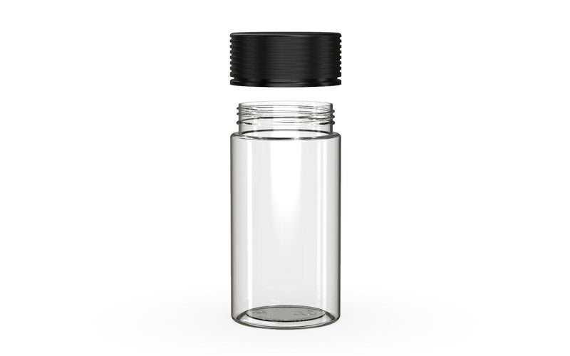 180CC/6FL.OZ/180ML Spiral CR - Container With Inner Seal & Tamper - Clear Natural With Opaque Black Lid - Copackr.com