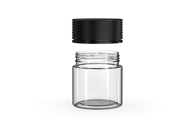 90CC/3FL.OZ Spiral CR - Container With Inner Seal & Tamper - Clear Natural With Opaque Black Lid - Copackr.com