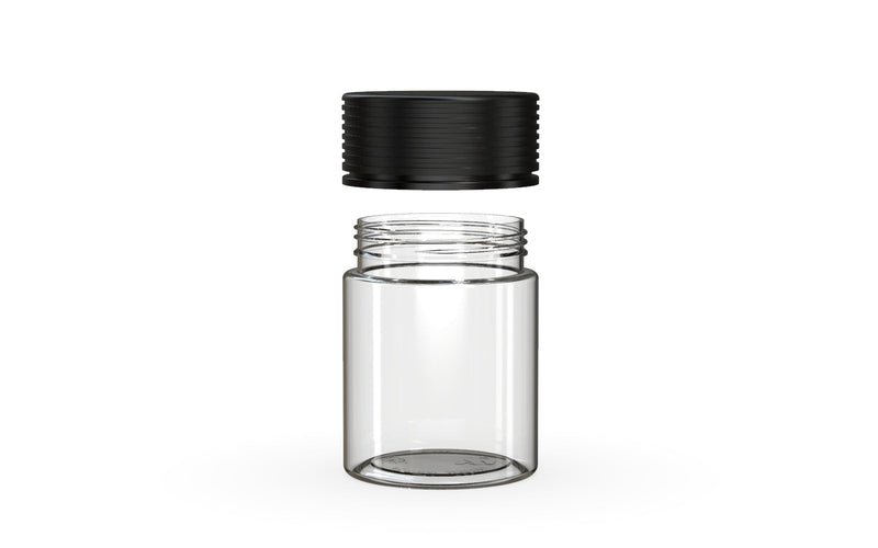 120CC/4FL.OZ/120ML Spiral CR - Container With Inner Seal & Tamper - Clear Natural With Opaque Black Lid - Copackr.com