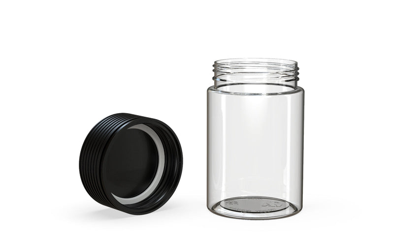 150CC/5OZ Spiral CR - Container With Inner Seal & Tamper - Clear Natural With Opaque Black Lid - Copackr.com