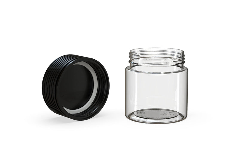 90CC/3FL.OZ Spiral CR - Container With Inner Seal & Tamper - Clear Natural With Opaque Black Lid - Copackr.com