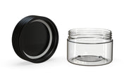 220CC/7.5FL.OZ Spiral CR - XL Container With Inner Seal & Tamper - Clear Natural With Opaque Black Lid - Copackr.com