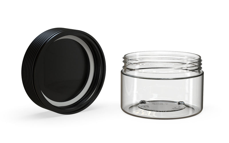 220CC/7.5FL.OZ Spiral CR - XL Container With Inner Seal & Tamper - Clear Natural With Opaque Black Lid - Copackr.com