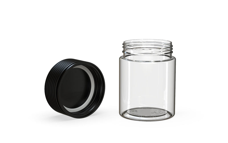 120CC/4FL.OZ/120ML Spiral CR - Container With Inner Seal & Tamper - Clear Natural With Opaque Black Lid - Copackr.com