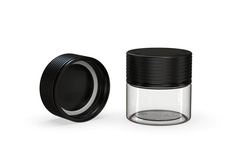 60CC/2FL.OZ Spiral CR - Container With Inner Seal & Tamper - Clear Natural With Opaque Black Lid - Copackr.com