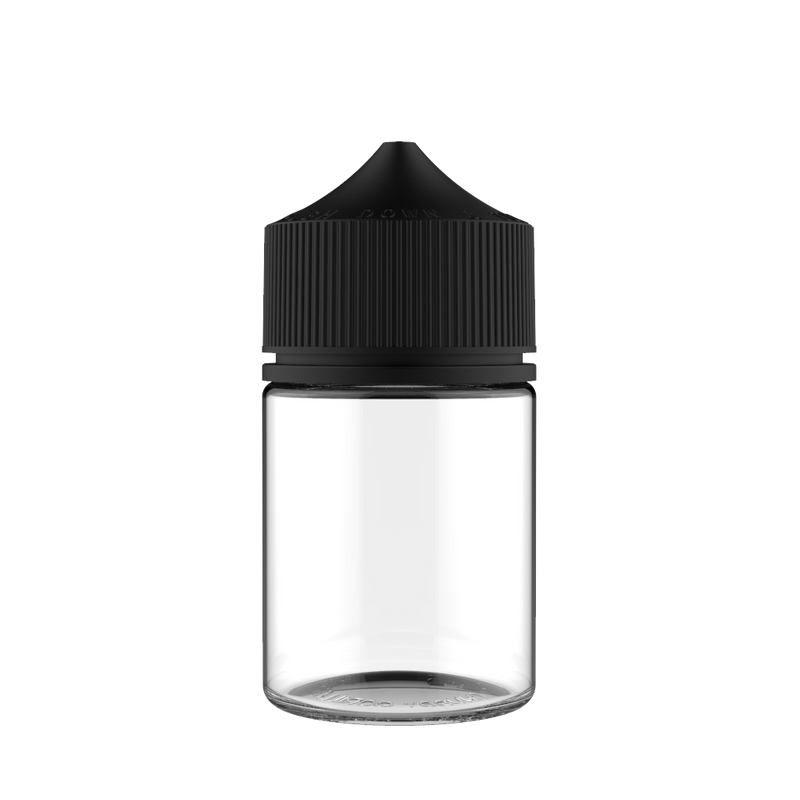 Chubby Gorilla 60ML Stubby Unicorn Bottle - Clear Bottle / Black Cap - V3 - Copackr.com