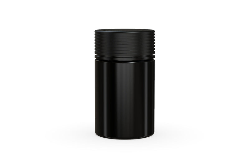 150CC/5OZ Spiral CR - Container With Inner Seal & Tamper - Opaque Black With Opaque Black Lid - Copackr.com