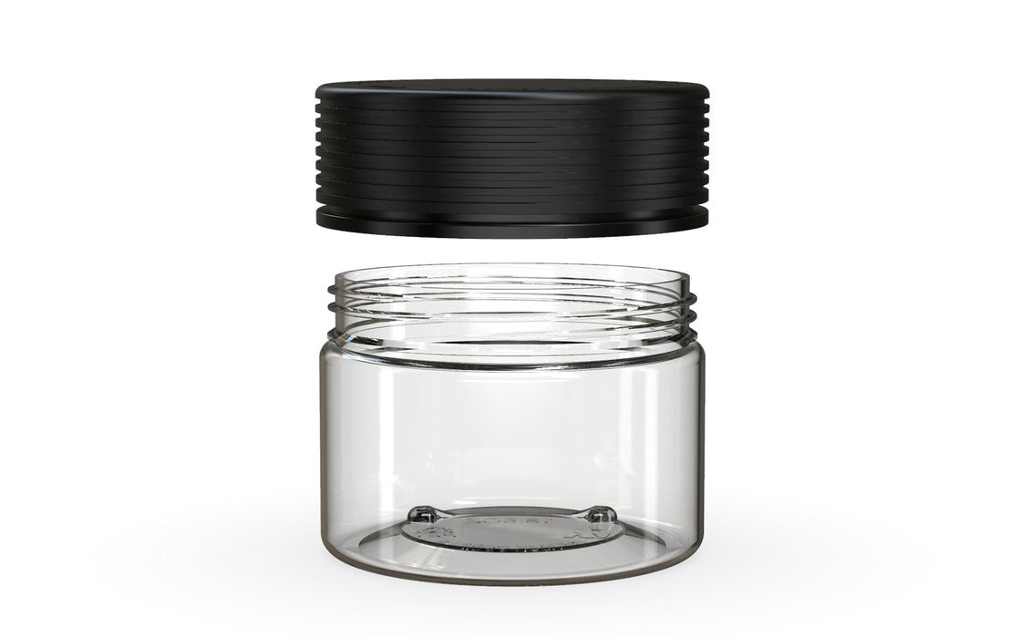 300CC/10FL.OZ Spiral CR - Contenedor XL Con Precinto Interior Y Tamper - Transparente Natural Con Tapa Negra Opaca