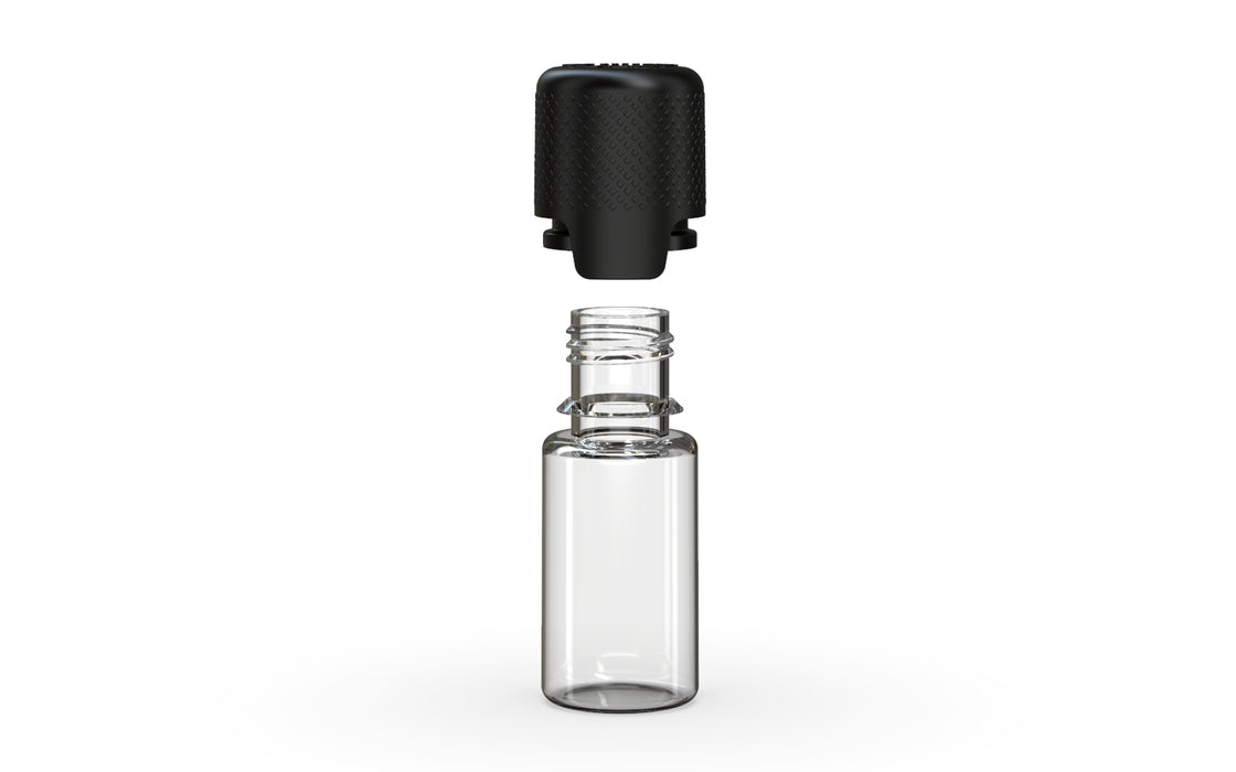 Aviator Bouteille 10ML avec sceau intérieur et bande d'inviolabilité - Bouteille naturelle transparente / bouchon noir opaque