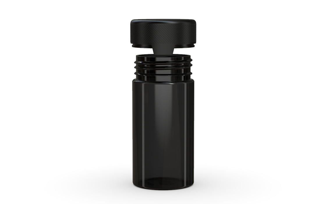 180CC/6FL.OZ/180ML Aviator CR - Contenant avec sceau intérieur et inviolabilité - Noir translucide avec couvercle noir opaque