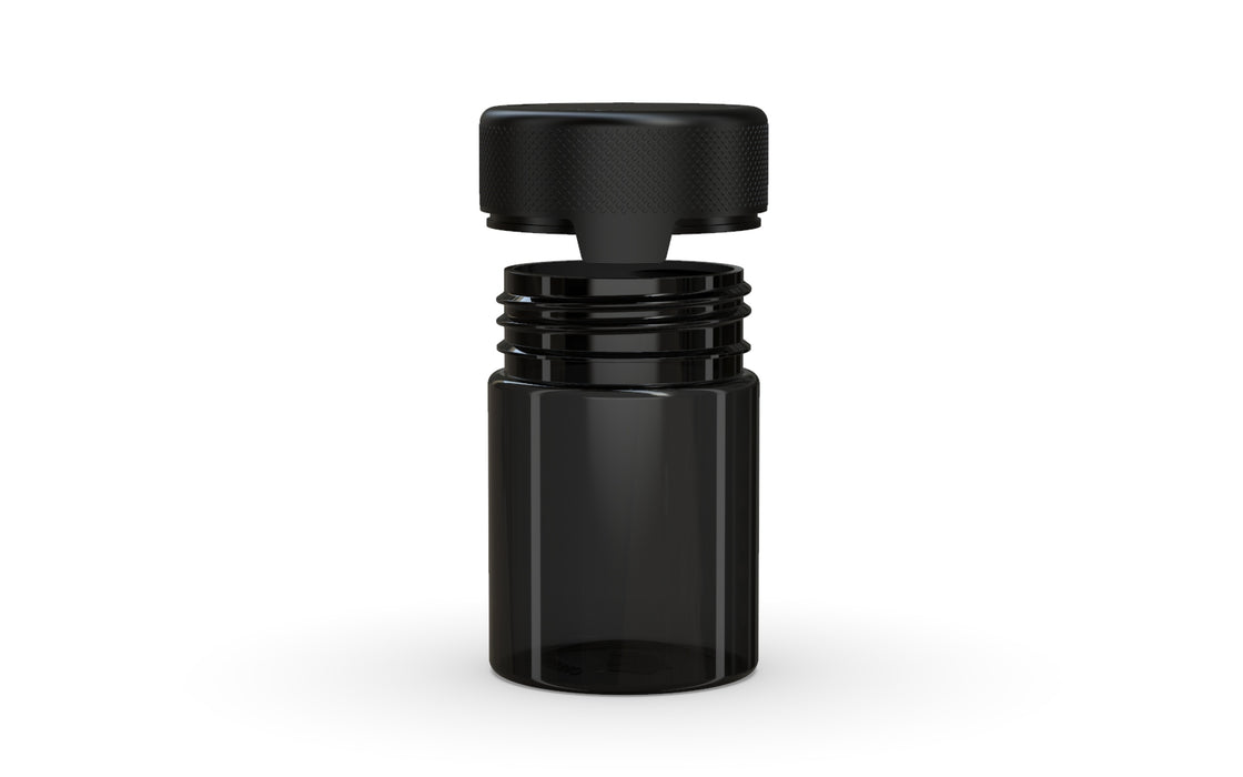 120CC/4OZ/120ML Aviator CR - Contenant avec sceau intérieur et inviolabilité - Noir translucide avec couvercle noir opaque