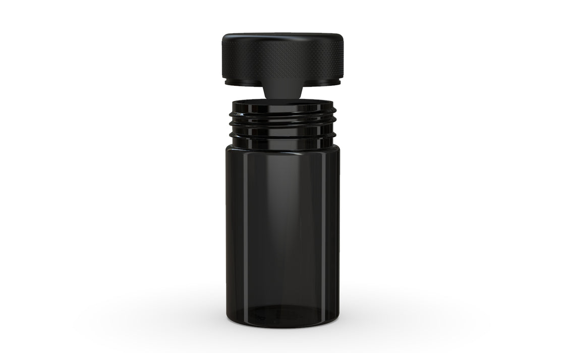 150CC/5OZ/150ML Aviator CR - Contenant avec sceau intérieur et inviolabilité - Noir translucide avec couvercle noir opaque