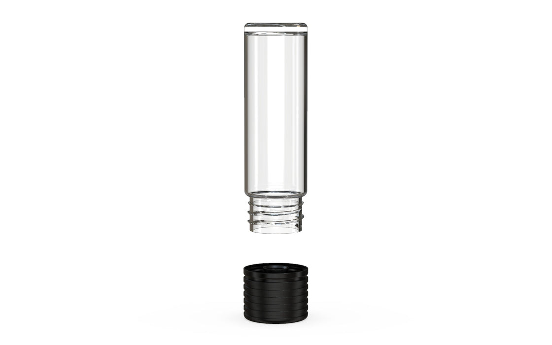 510 Cartridge Spiral CR Container Flat Top - Clear Natural With Opaque Black Lid